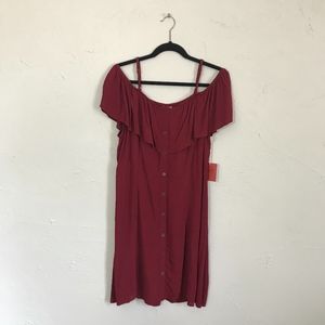 NWT Mossimo Red Button Down Cold Shoulder Dress XL